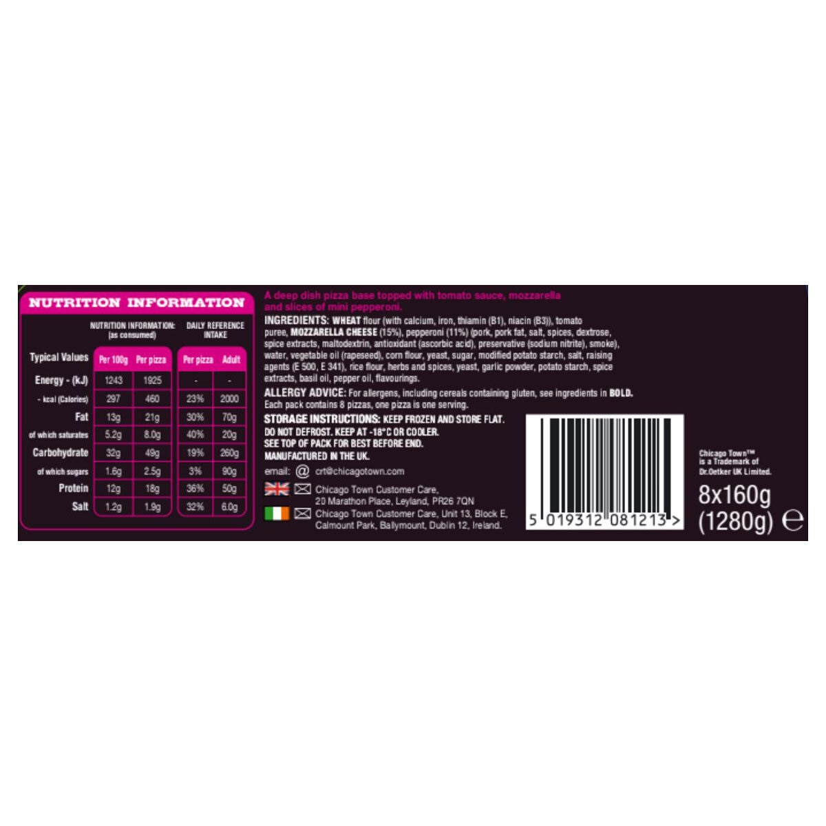 Chicago Town Deep Dish Pepperoni Pizza, 8 x 155g