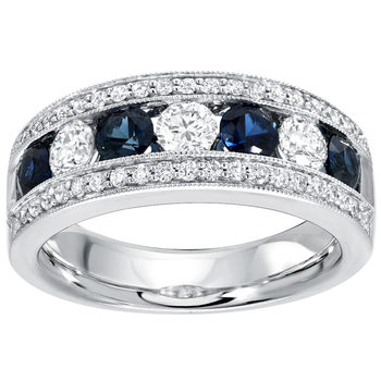 Round Cut Blue Sapphire & 0.71ctw Round Brilliant Cut Diamond Ring, 18ct White Gold