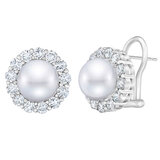 9-10mm Cultured Freshwater White Pearl & 1.95ctw Diamond Earrings, 14ct White Gold