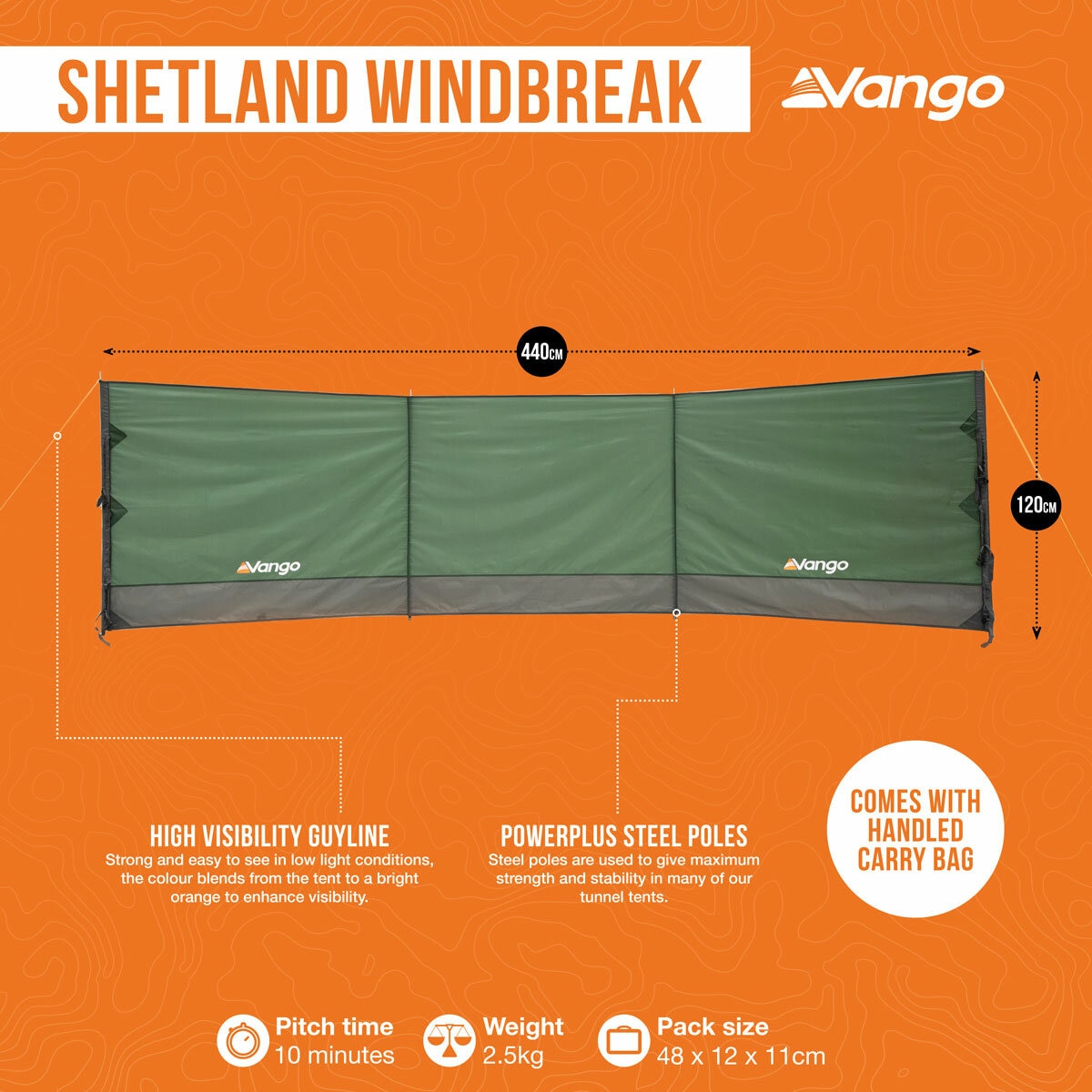 Studio image showing the features of the windbreak