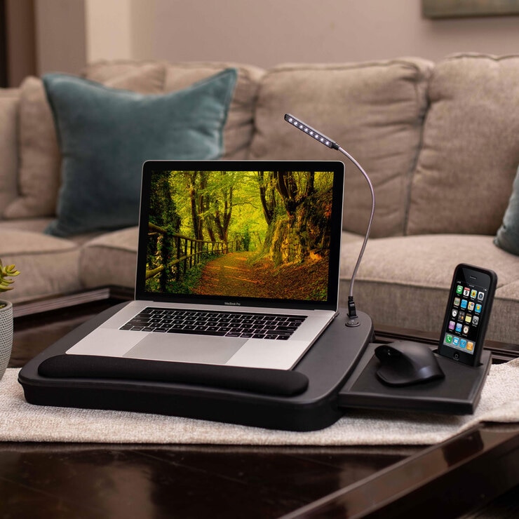 Birdrock MultiTasking Lap Desk with Mouse Deck and Light in Black