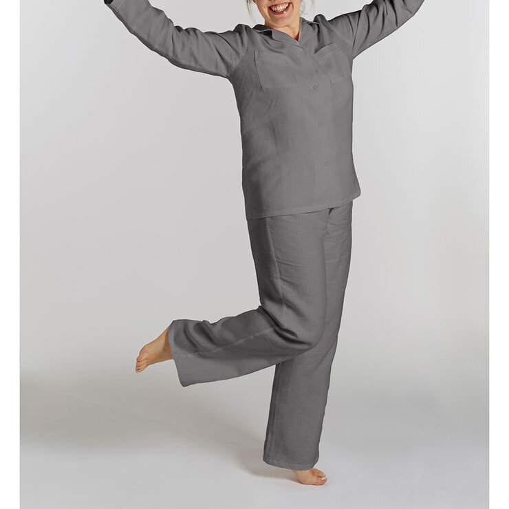Lazy Linen Ladies Pyjama Set in Charcoal