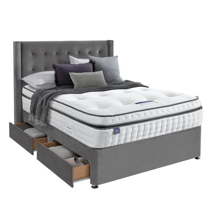 Silentnight 4 drawer velvet divan in charoal grey