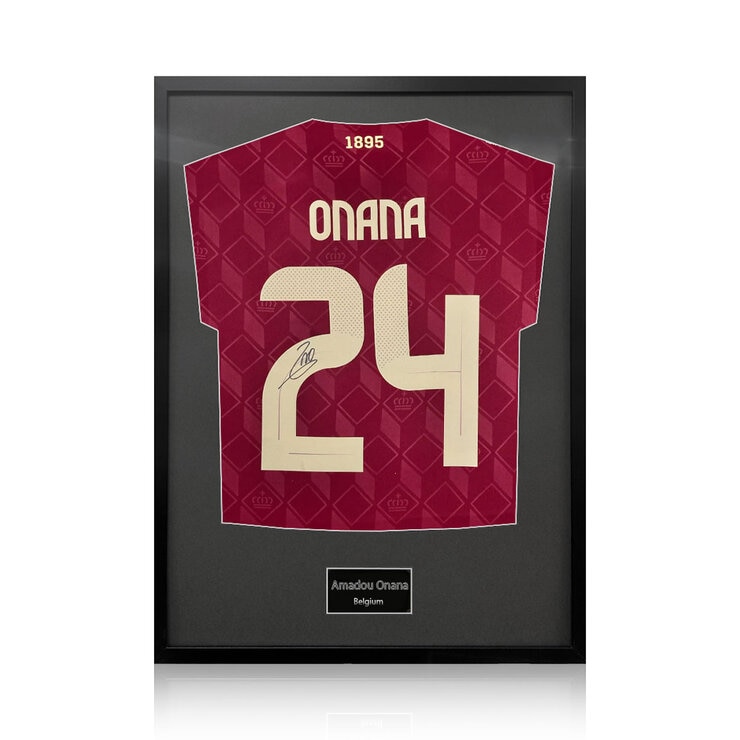 Amadou Onana Signed Framed Belgium Football Shirt in 2 Options: White or Black Mount