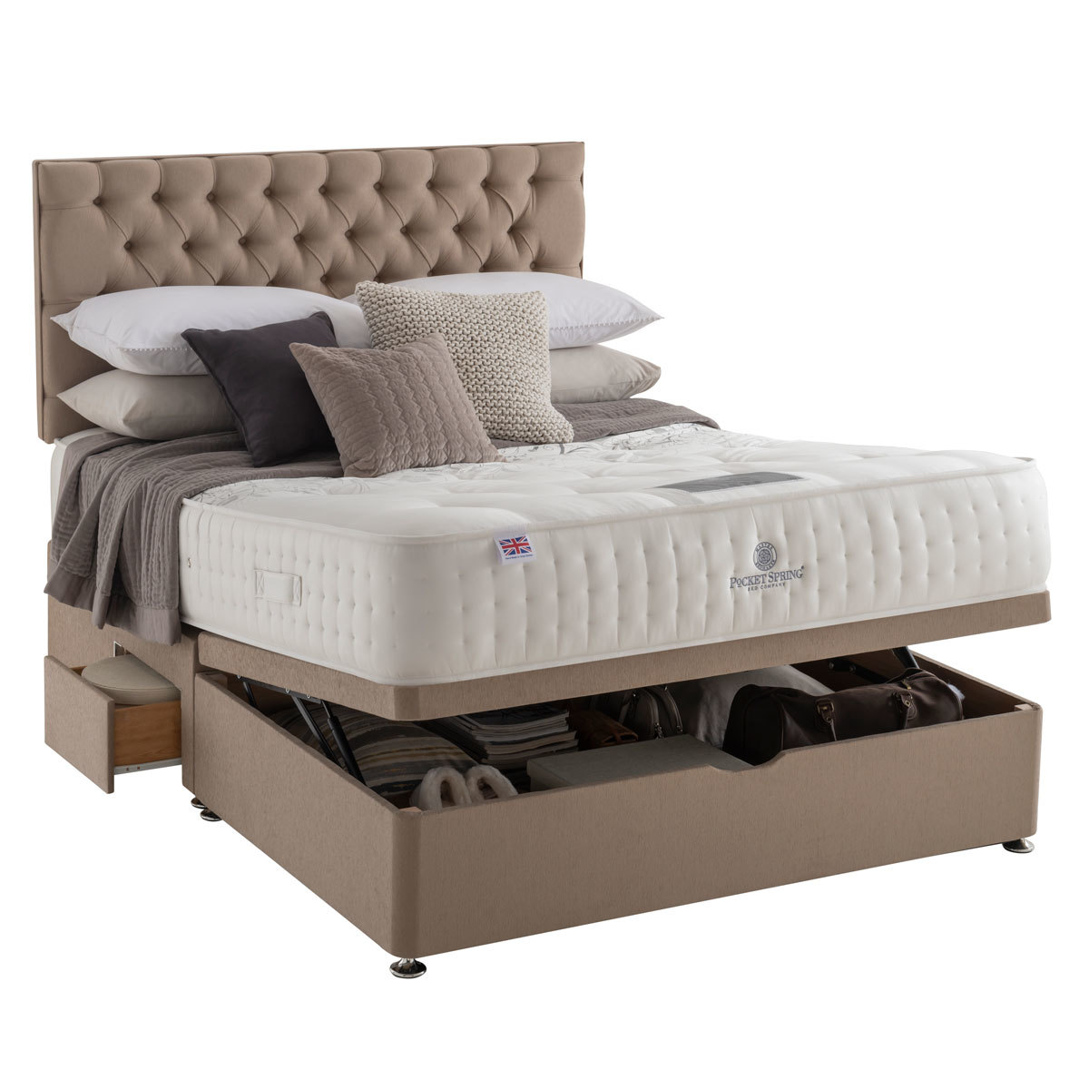 Pocket Spring Bed Company Pemberley Mattress & Sahara Half Ottoman Divan, Double Costco UK