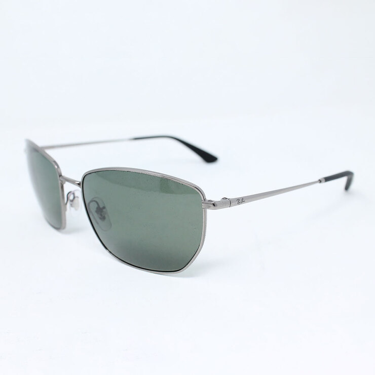 Ray-Ban Gunmetal Metal Sunglasses with Green Polarised Lenses, RB3653 ...