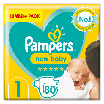 Pampers New Baby Nappies Size 1, Jumbo+ 80 Pack