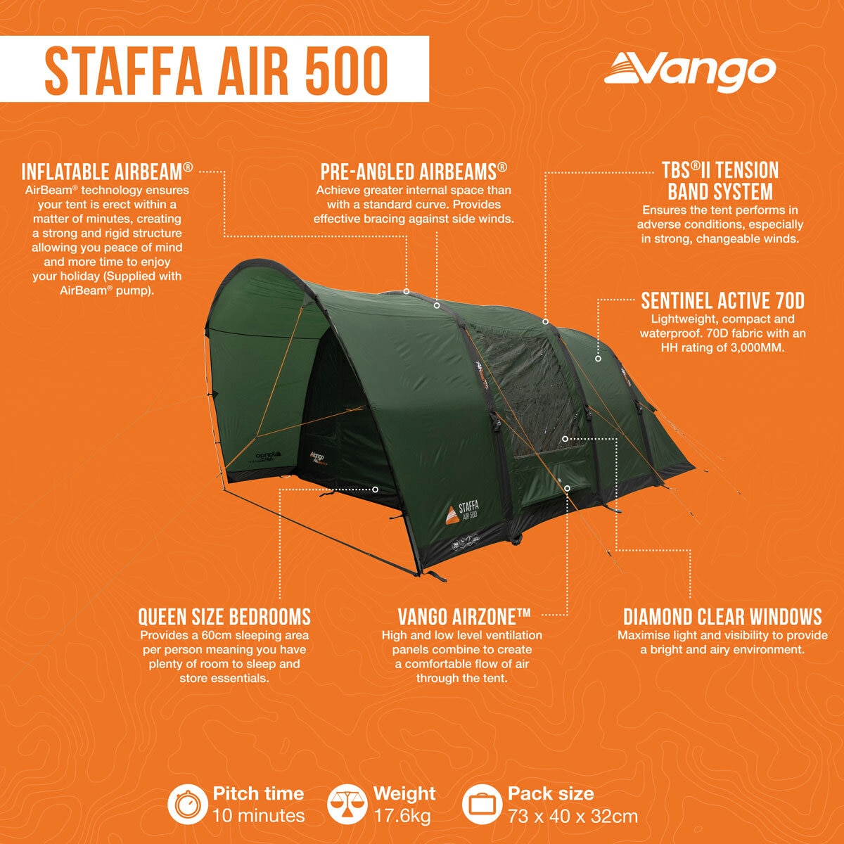 Vango Staffa Air 500 5-Man Air Beam® Inflatable Tent