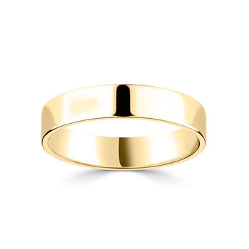 4.0mm Classic Flat Court Wedding Ring, 18ct Yellow Gold