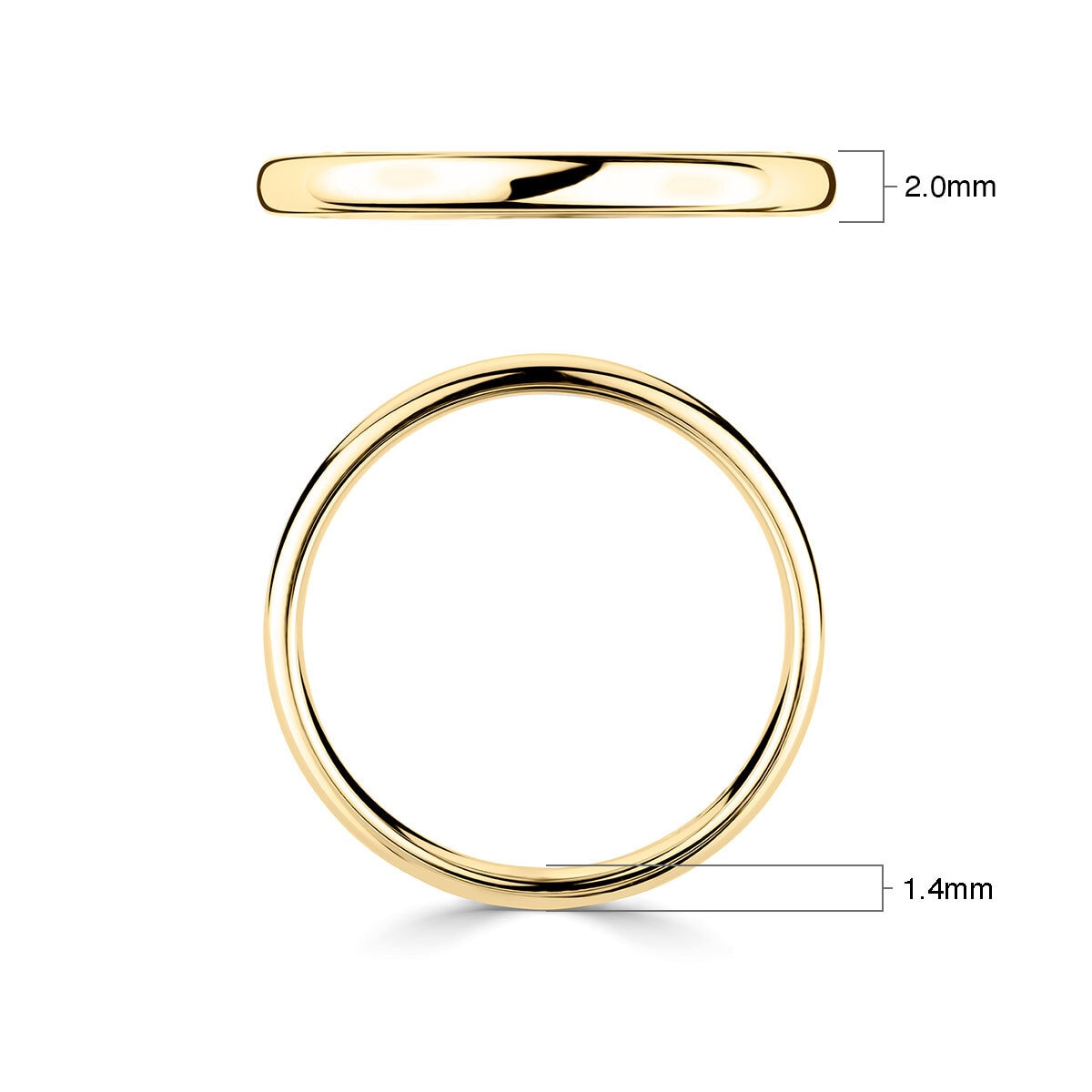 2.0mm Basic Light Court Wedding band. 18ct Yellow Gold