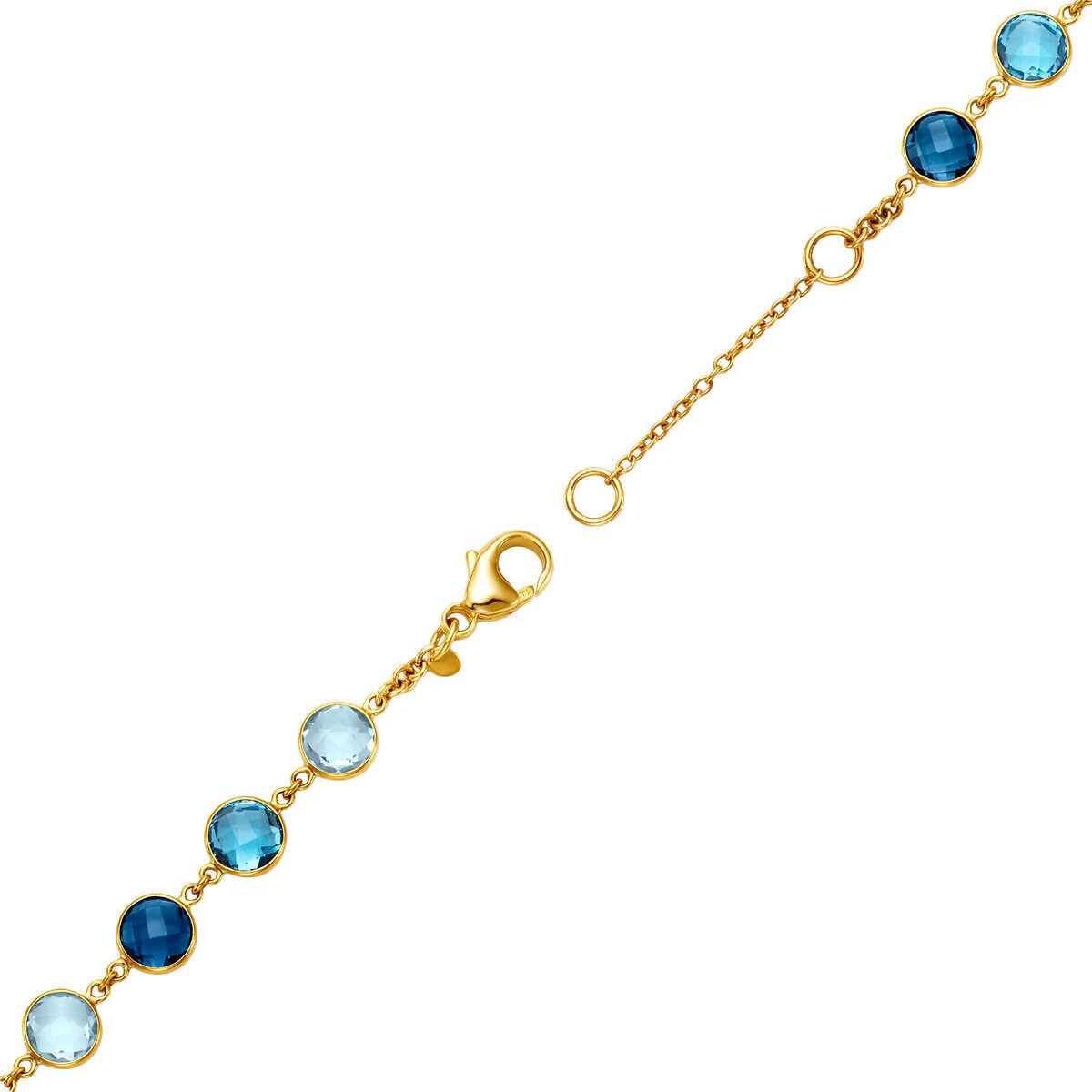 Round Cut Blue Topaz Bracelet, 14ct Yellow Gold