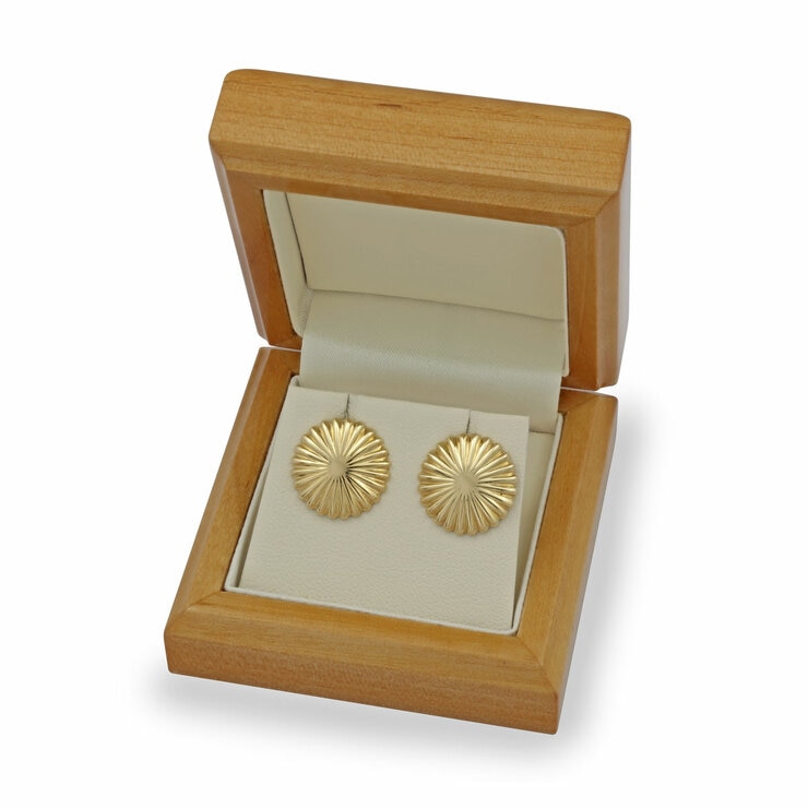 14ct Yellow Gold Textured Disc Stud Earrings