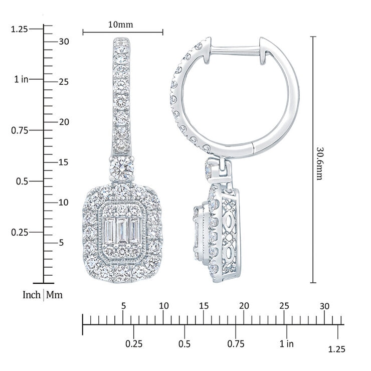 1.50ctw Round Brilliant & Baguette Cut Diamond Earrings, 14ct White Gold 1.50ctw Round Brilliant & Baguette Cut Diamond Earrings, 14ct White Gold