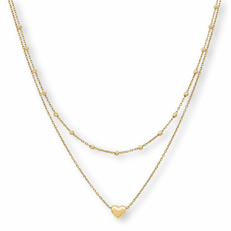 14ct Yellow Gold Double Chain Heart Necklace 14ct Yellow Gold Double Chain Heart Necklace