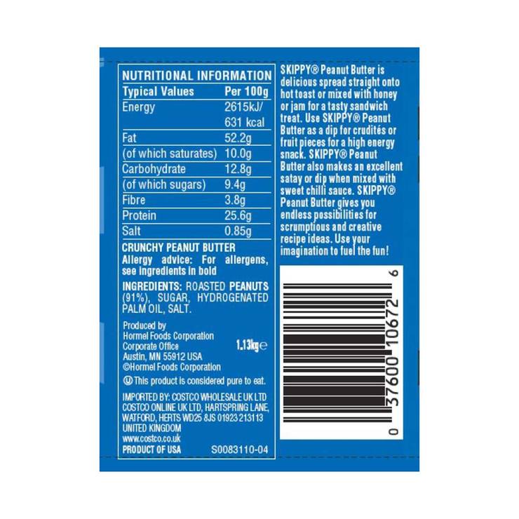 Skippy Extra Crunchy Super Crunch Peanut Butter, 1.13kg Costco UK