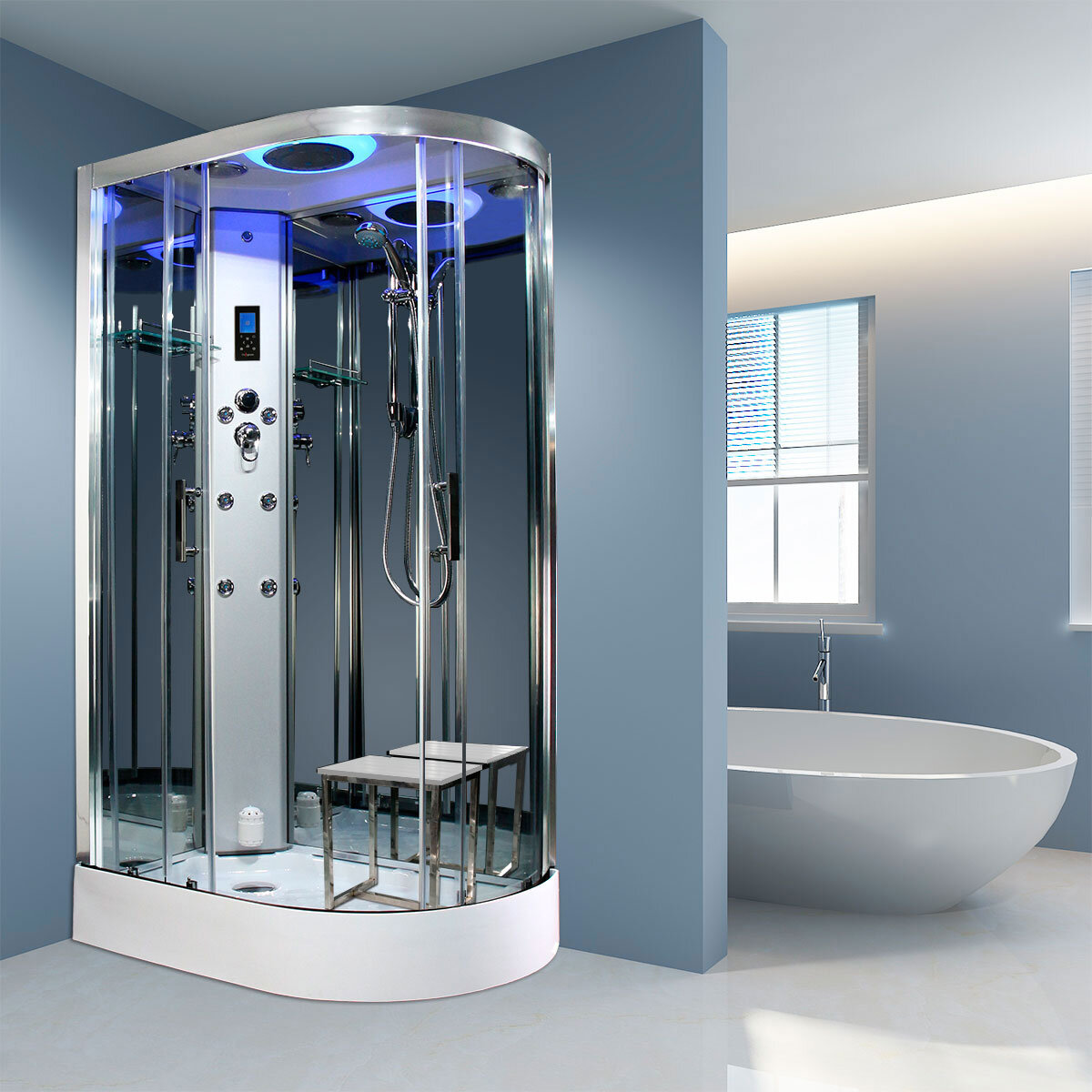 Insignia Diamond 1100mm Offset Quadrant Steam Shower in 2 Colours