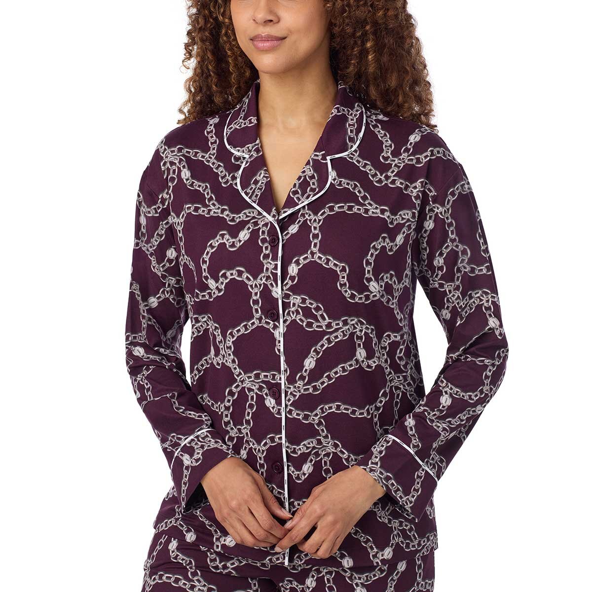 DKNY Women's Notch Collar Pyjama Set in Burgundy
