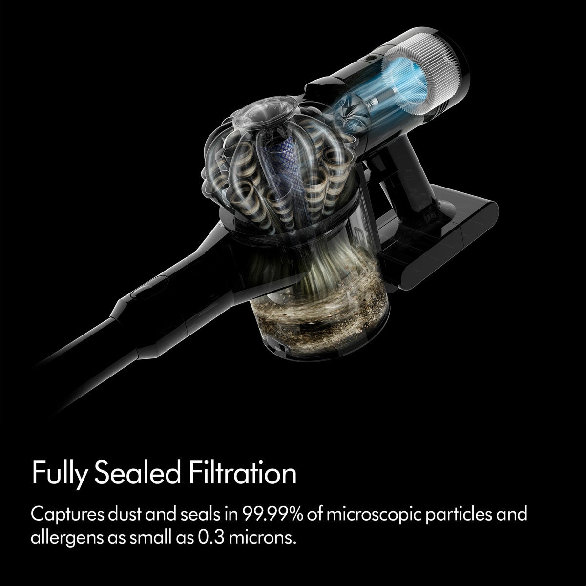 Lifestyle image of Dyson Car+Boat Handheld Vacuum showing fully sealed filtration