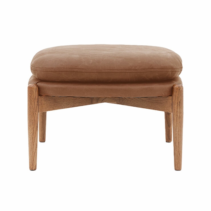 Gallery Datsun Antique Brown Leather Footstool