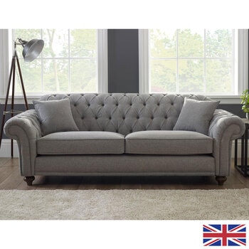 Bordeaux Button Back Grey Fabric 4 Seater Sofa