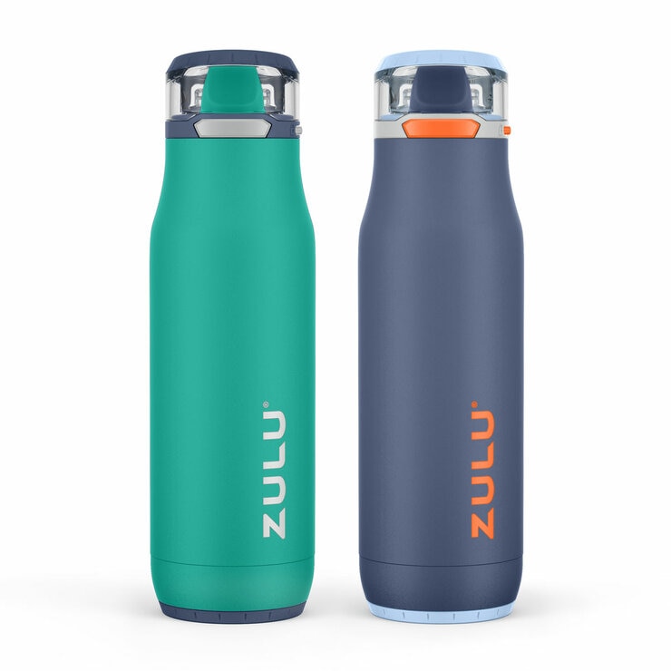 Zulu Stainless Steel Water Bottle 511ml, 2 Pack in Green & Blue