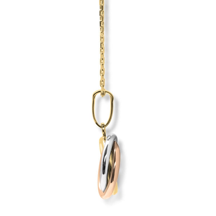 Three Colour Knot Pendant, 14ct Yellow, Rose &White Gold