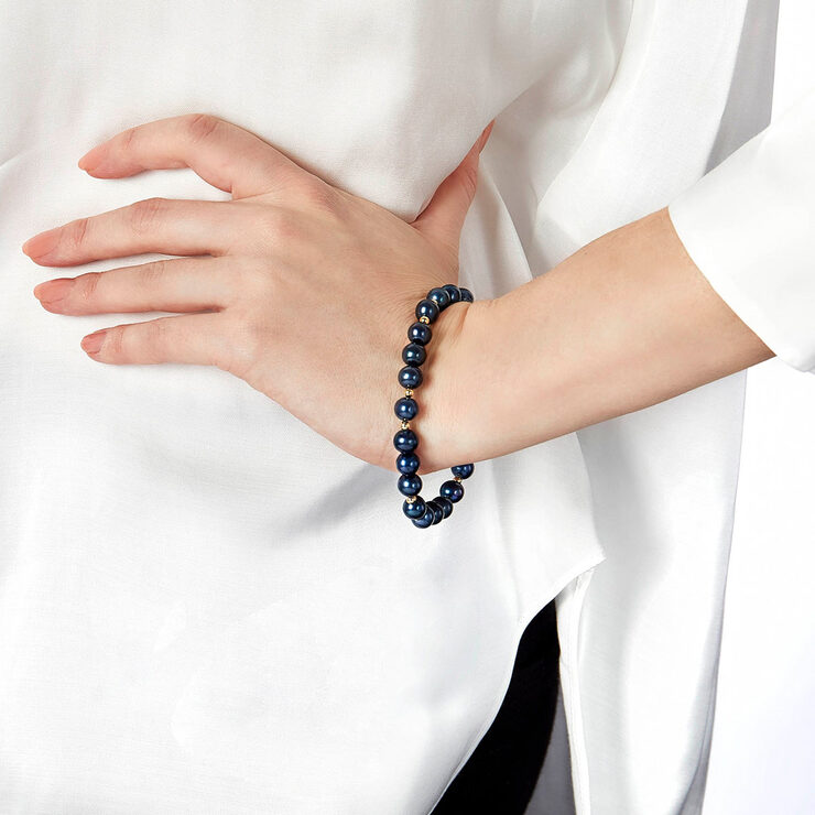 Black Pearl & Gold Bead Bracelet, 18ct Yellow Gold Black Pearl & Gold Bead Bracelet, 18ct Yellow Gold