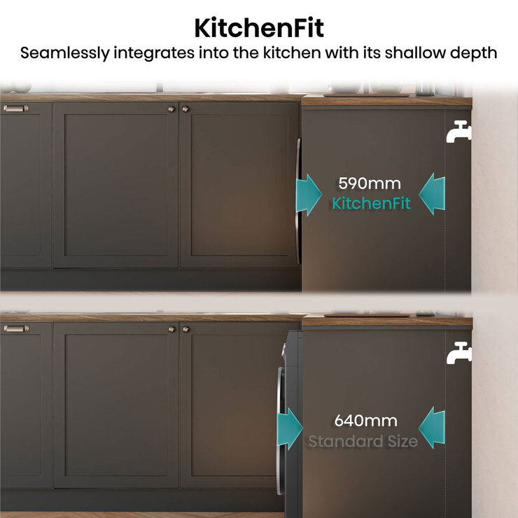 Hisense KitchenFit 5i Series WD5I1245BBR, 12kg/ 8kg Washer Dryer, D Rated in Black