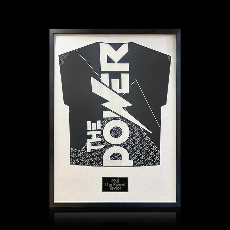 Phil Taylor Signed Framed Darts Shirt in 2 Options: White or Black Mount