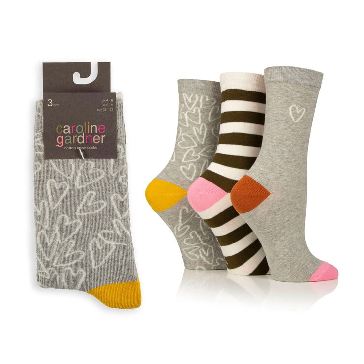 Caroline Gardner Ladies Crew Sock 6 Pack in Grey Caroline Gardner Ladies Crew Sock 6 Pack in Grey
