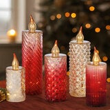 Glass LED Candles In Red - Set Of 5