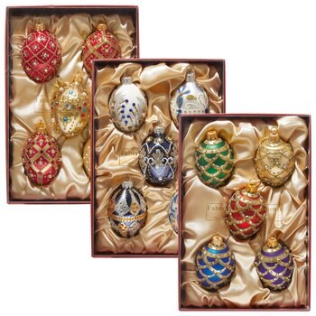 2.7 Inch (5cm) Faberge Egg Style Glass Christmas Ornaments, Set of 5