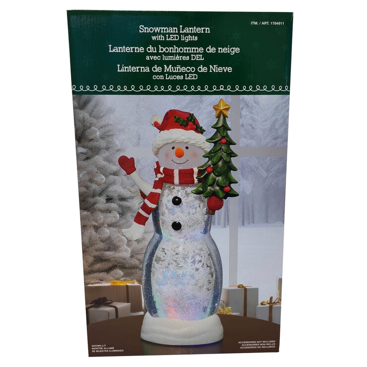 Snowman with Tree Lantern with LED Lights Snowman with Tree Lantern with LED Lights