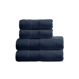 Lazy Linen 4 Piece Hand & Bath Towel Bundle in Navy