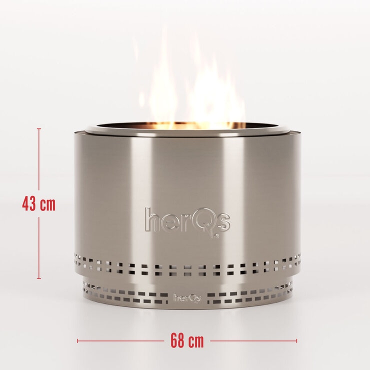 HerQs Chief 68cm Wood Burning Stainless Steel Fire Pit Bundle