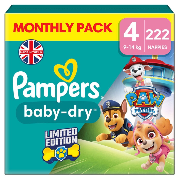 Pampers Paw Patrol Baby Dry Size 4, 222 Pack Pampers Paw Patrol Baby Dry Size 4, 222 Pack