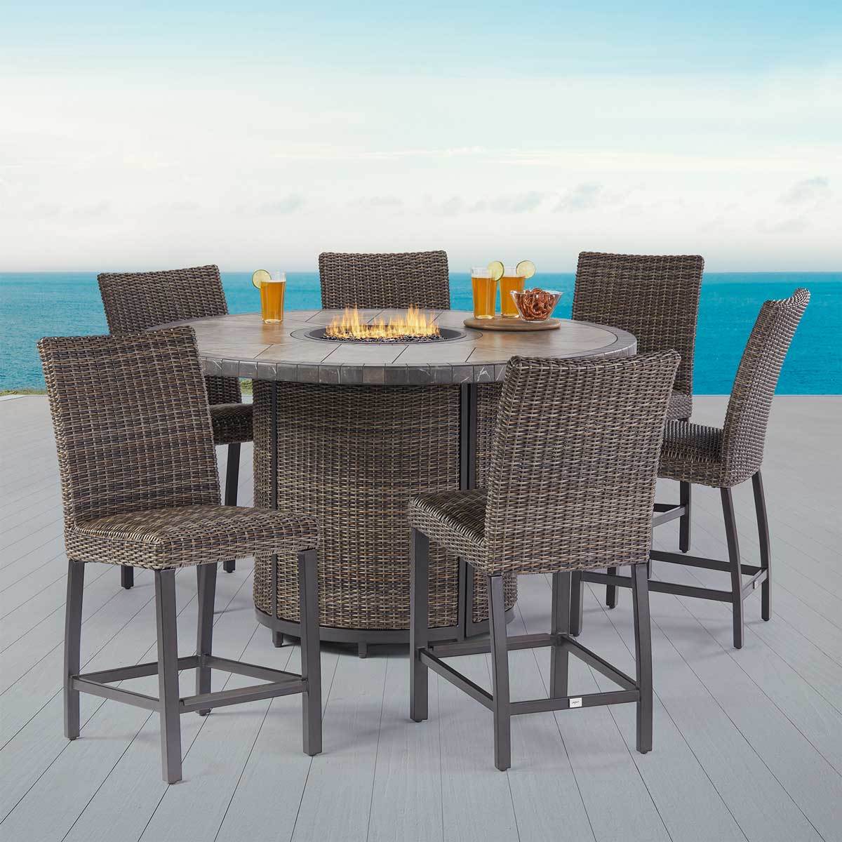 agio springdale 7 piece bar height fire chat patio set  cover  costco uk