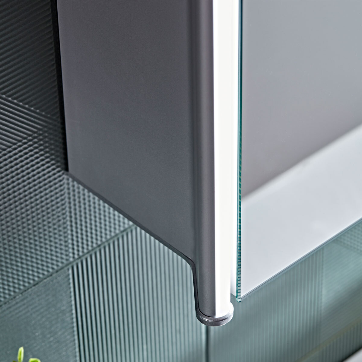 Lifestyle image of close up of edge of the cabinet