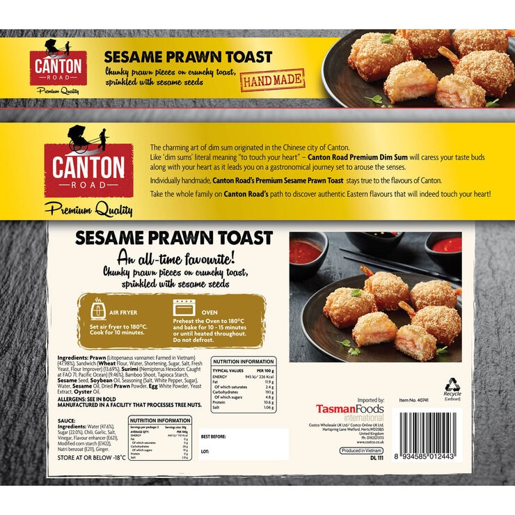 Back of pack of Canton Road Sesame Prawn Toast