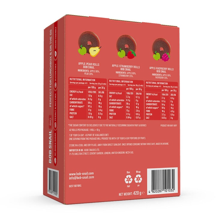 Bob Snail Fruit Rolls Mix, 420g