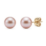 7-7.5mm Cultured Freshwater Pink Pearl Earrings, 14ct Yellow Gold
