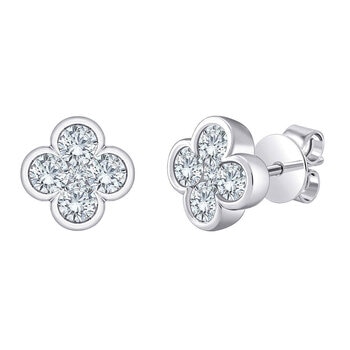 1.00ctw Round Brilliant Cut Diamond Clover Earrings, 14ct White Gold