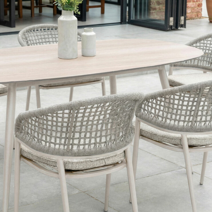 Harbour Lifestyle 7 Piece Oval Ceramic Dining Set in Oatmeal