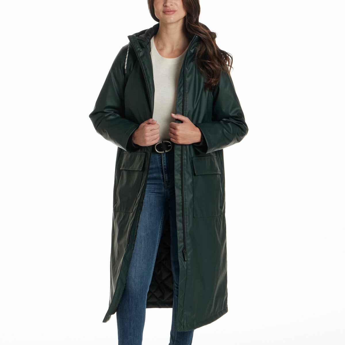 Weatherproof Ladies Long Slicker Jacket in Green