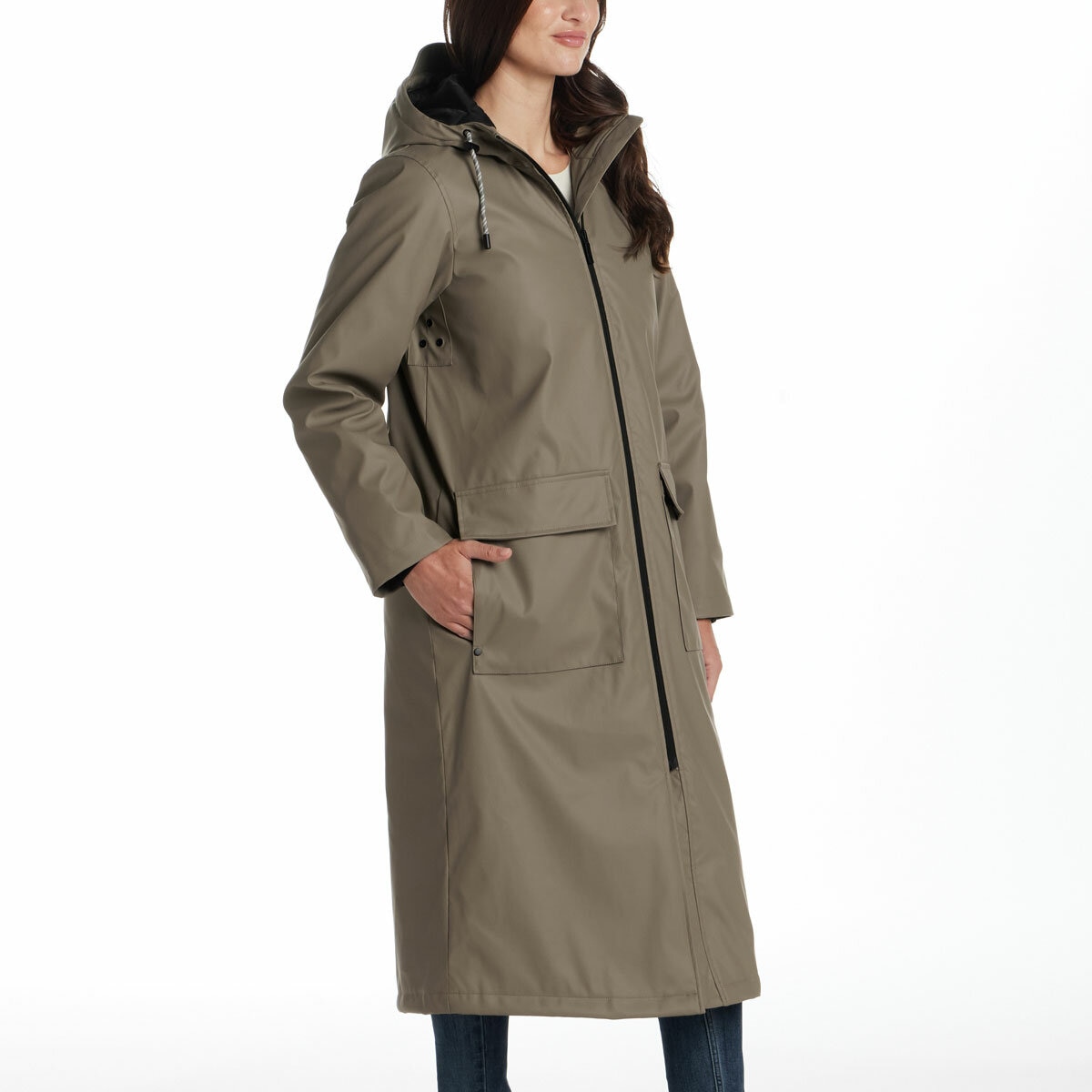 Weatherproof Ladies Long Slicker Jacket in Olive