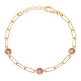 Round Cut Pink Tourmaline Paperclip Bracelet 14ct Yellow Gold