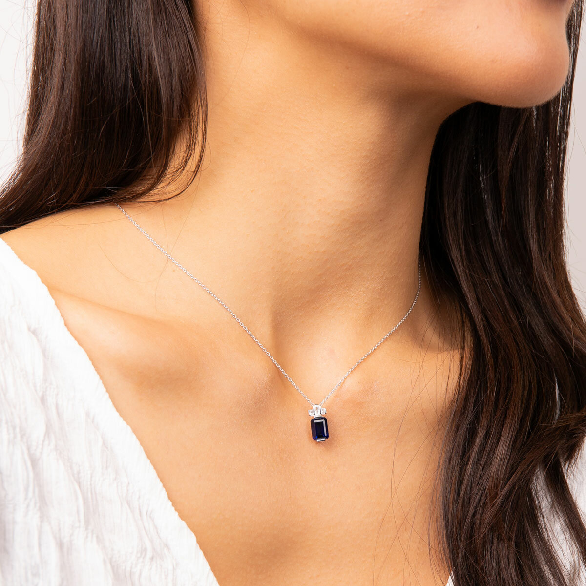 Diamonfire Sterling Silver Sapphire Cubic Zirconia Emerald Cut Pendant Modeled