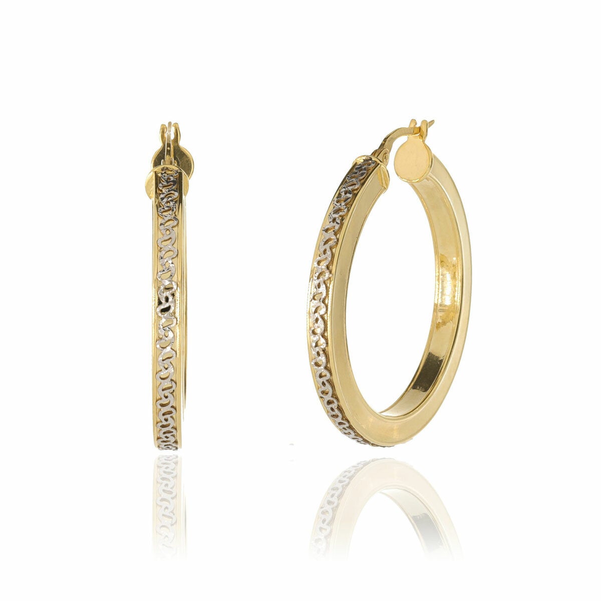 14ct Two Tone Gold Textured Hoop Earrings 14ct Two Tone Gold Textured Hoop Earrings