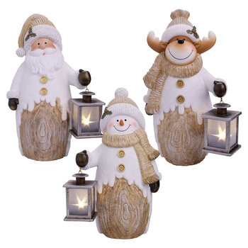 15 Inch (38cm) Christmas Woodchip Figures with LED Lanterns