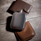Fred Bennett Stainless Steel Brown Leather Hip Flask, Personalisation Available Fred Bennett Stainless Steel Brown Leather Hip Flask, Personalisation Available